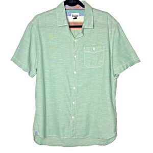 AMERICAN REPUBLIC Shirt Button Short Sleeve Lightweight 100% Cotton Mens L Green